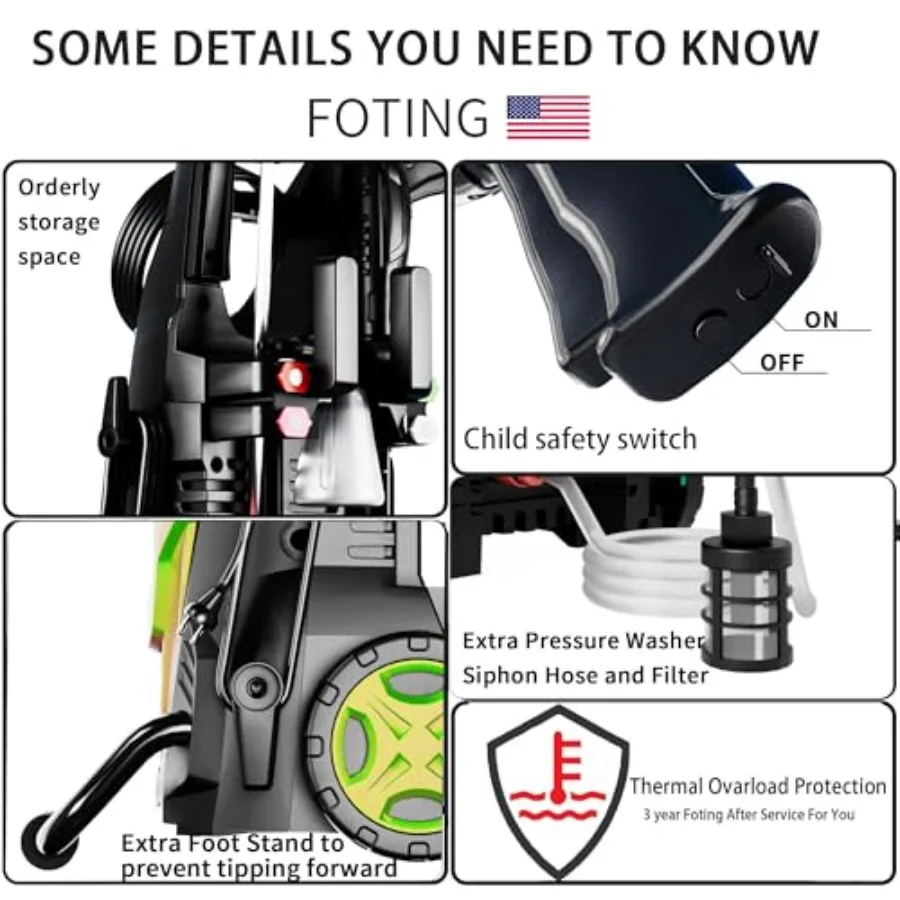 2025 ترقية غسالة الضغط 4300PSI مع 4 فوهات التوصيل السريع مدخل خرطوم مرشح رغوة مدفع للسيارات الأسوار الممرات المنزلية