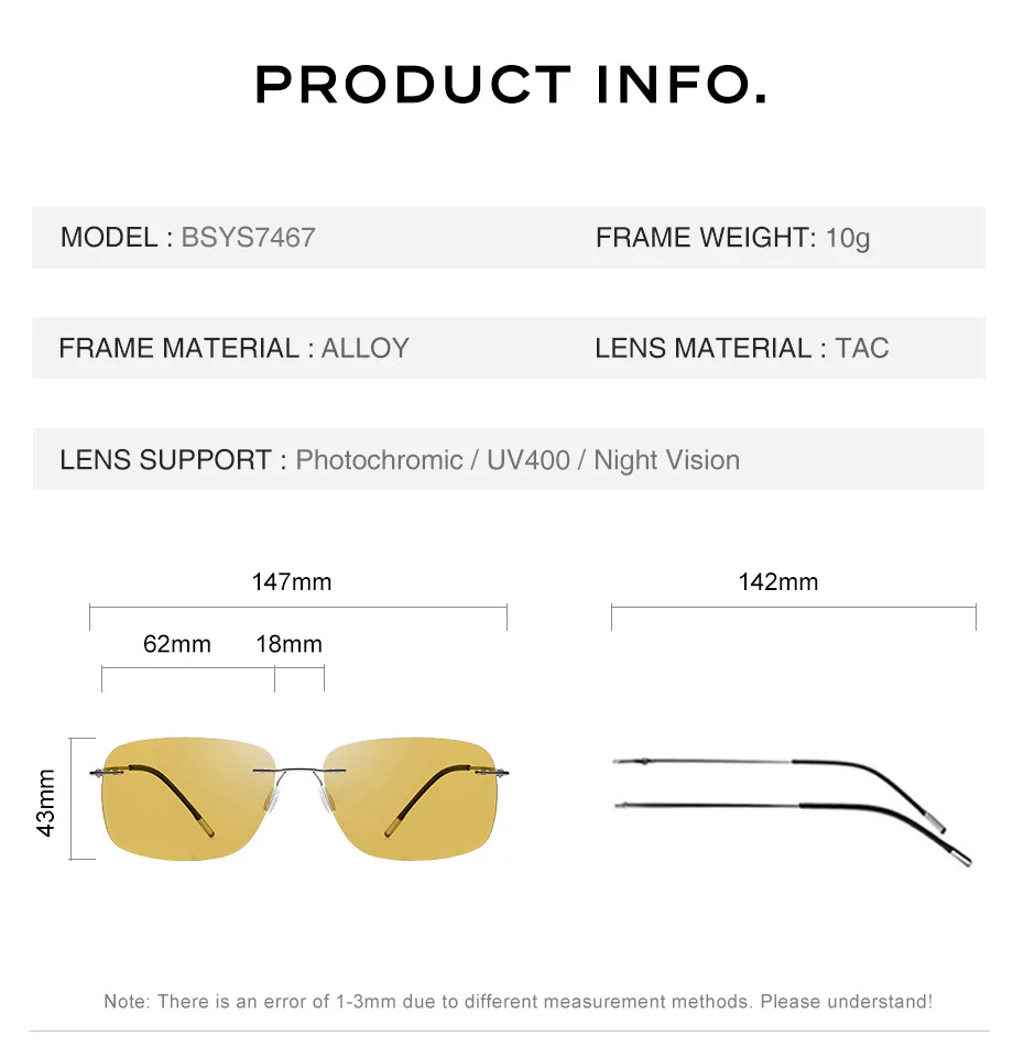 CAPONI Square Herren Sonnenbrille Nachtsicht photo chrome randlose Sonnenbrille hochwertige klassische Design UV400 Brille bsys7467 – Detail 10
