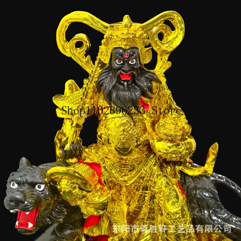 Resin Buddha statue of Zhao Gongming, the God of Wealth, wearing colorful robes, with a black face and riding a tiger, Zhao Yuan