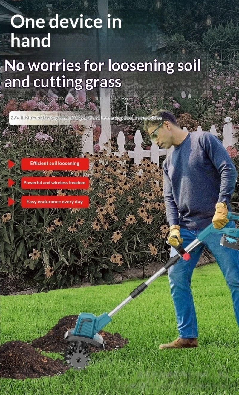 High-Power Lithium Battery Micro-Tiller Electric Scarifier Household Portable Gardening Farmland Plow Long-Lasting Battery Life