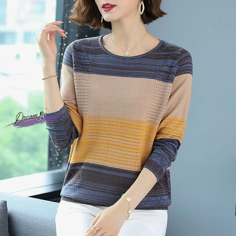 

Вязаная женская футболка с длинным рукавом и круглым вырезом, базовая модель, весна-осень, новинка, модный топ для ношения под одеждой