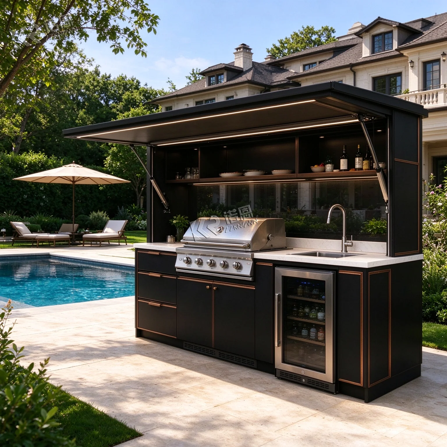 Sturdy Streamlined Outdoor Kitchen For Succulent Pork Brisket Smoking Outdoor Kitchen