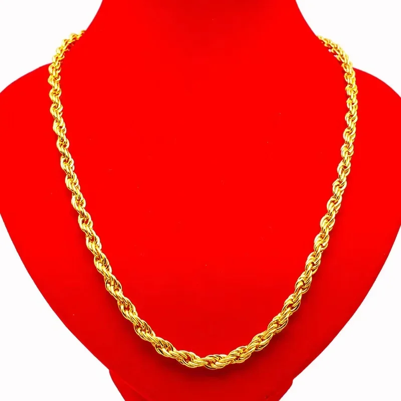 Collar de oro Au750 de alta calidad para hombres y mujeres, collar de 18k para gargantilla, collar de cadena de jefe de la suerte de 60 cm de largo con certificado