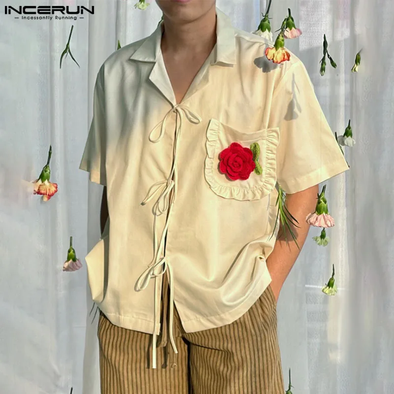 

Мужская рубашка с отложным воротником, коротким рукавом и карманами