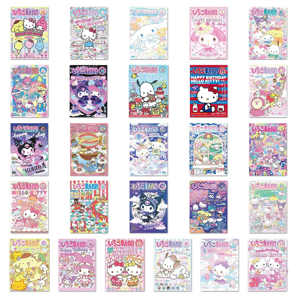 Stiker Poster Anime Seri Sanrio 10/30/51 buah stiker kartun Kuromi Hello Kitty My Melody stiker Decal buku harian botol air ponsel