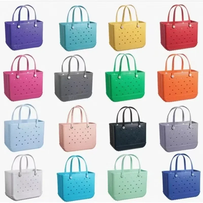 

Extra Large Boggs Summer EVA Beach Bag Basket Women Picnic Tote Bag Holes Waterproof Handbag Pouch Shopping Shoulder Bag