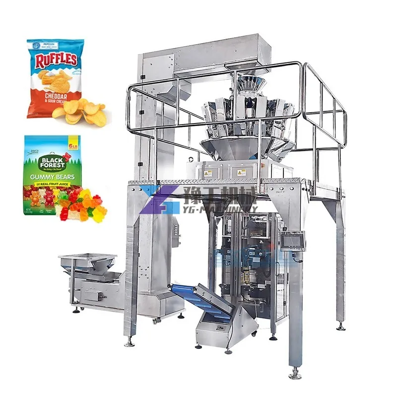 Automatic Multihead Weigher Potato Chips Packing Machine Vertical Ffs Sachet Pouch Snacks Candy Biscuit Chips Packing Machine