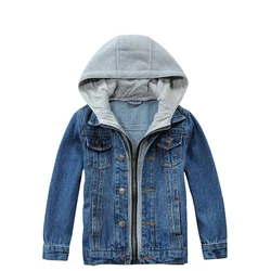 3-14Years Baby Boys Girls Hooded Jeans Coats Kids Solid Color Denim Jacket Children Long Sleeves Zipper Vintage Outwear