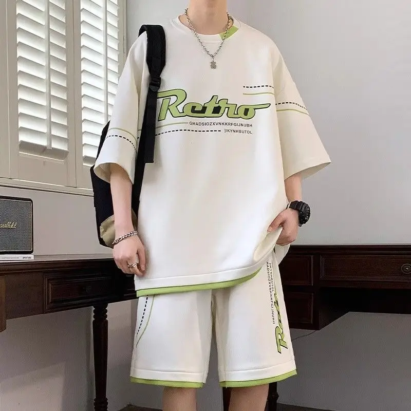 

Teen Boys Stylish Summer 2026 New Casual Sports Men Suit Set Short Sleeve Shorts