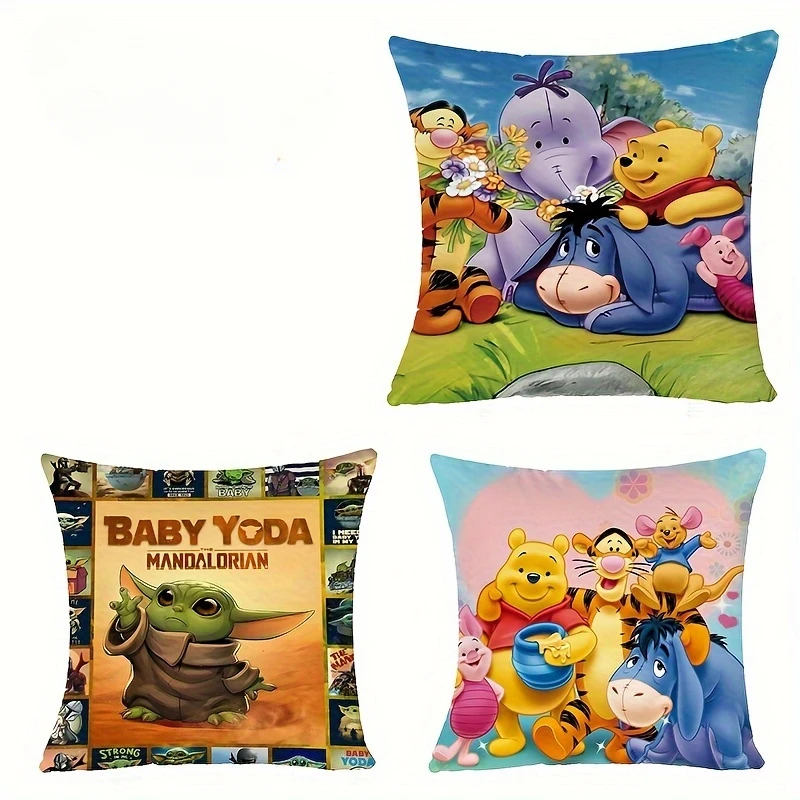 Disney Preppy Throw Pillow Covers - Cute Cartoon Characters Zipper Closure Decorative Pillowcase for Bedroom, Couch