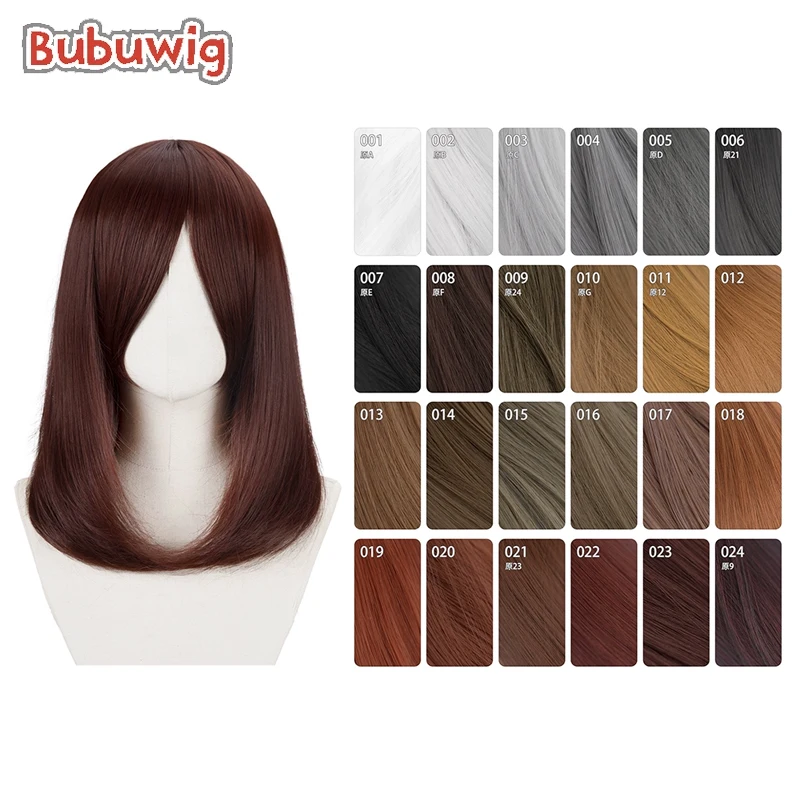 Bubuwig Synthetic Hair Over 100 Colors Fashion Classic 40cm Long Straight Anime Cosplay Wigs Pure Color Black Wig Heat Resistant