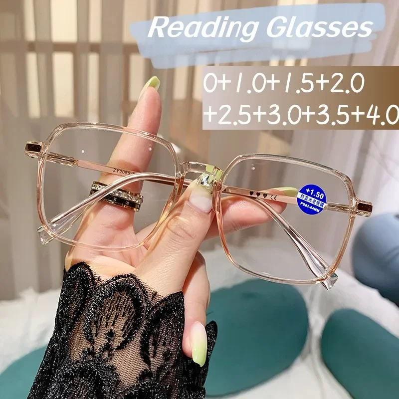 

Fashion Blue Light Blocking Reading Glasses Men Women Square Finished Far Sight Eyeglasses Classic Oversized Ladies Presbyopia