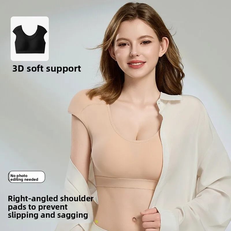 KUCLUT  Detachable One-Piece Breathable Cup Underwear with Right Angle Shoulder Pads Comfortable Seamless Nylon Bra Vest