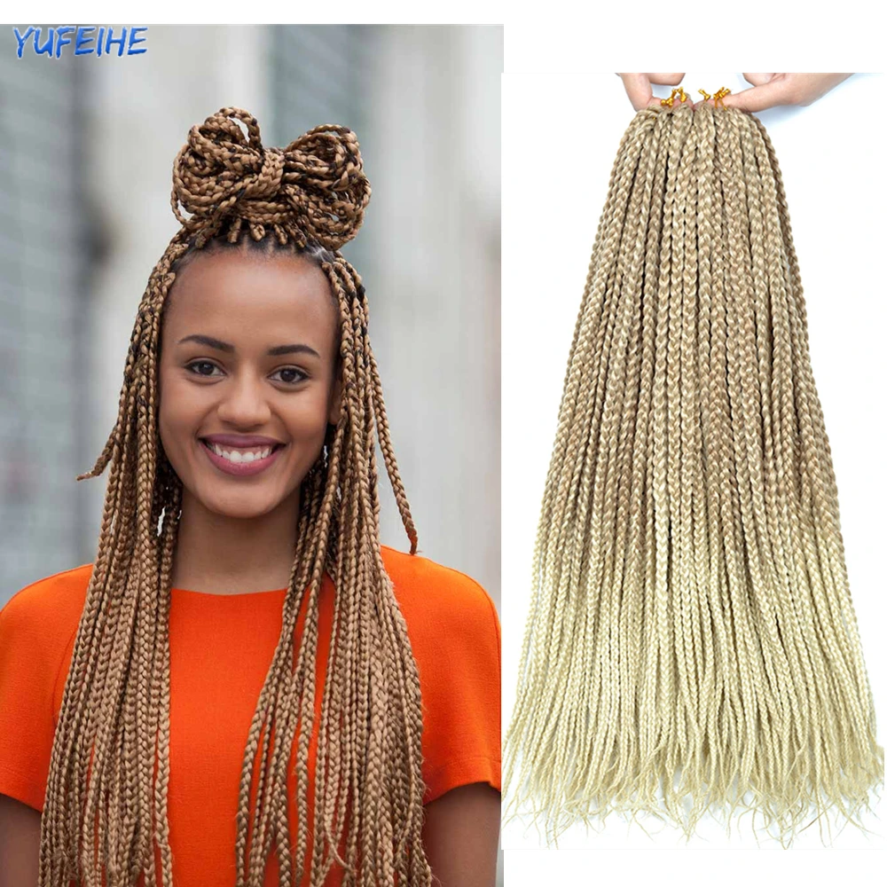 18 Inch Crochet Hair Ombre Box Braids Fake Hair Synthetic Braiding Hair Black Light Blonde For Women Kids Low Temperature Fiber