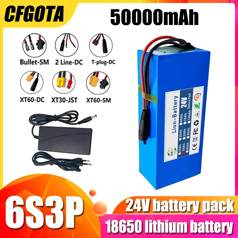 6S3P 24V 50Ah lithium-ion battery pack with BMS protection board, suitable for 24V camping equipment+25.2V 2A charger