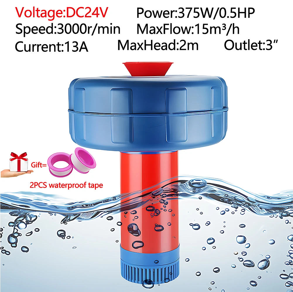 Solar Water Pump DC24V Flow Rate 15m³/h Fountain Fish Pond Aerator Fish Pond, Oxygen Pump, River Irrigation Submersible Pump