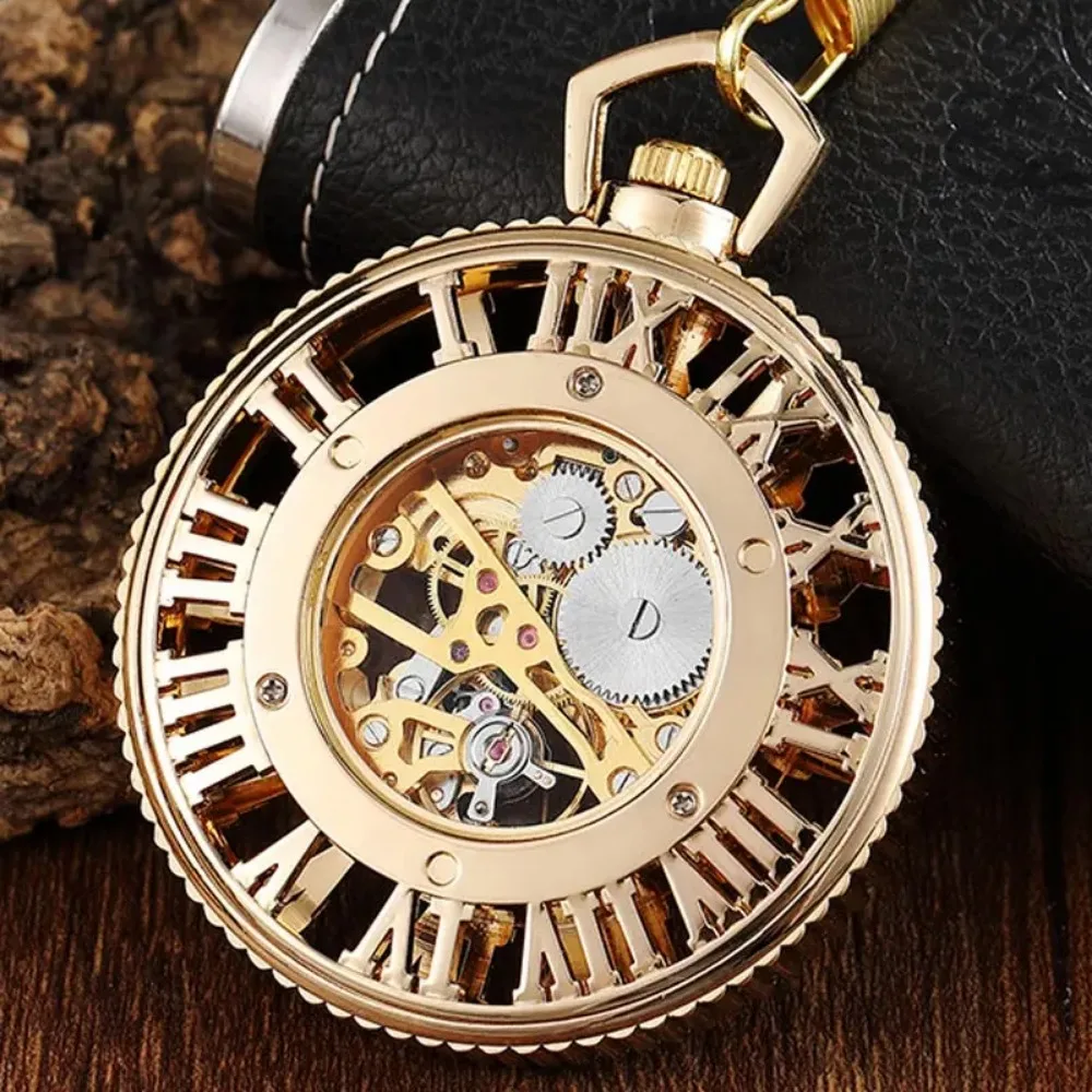 Vintage Roman Numerals Hollow Skeleton  Mechanical Pocket Watch steampunk Style reloj de bolsillo Fob watch кармание часи