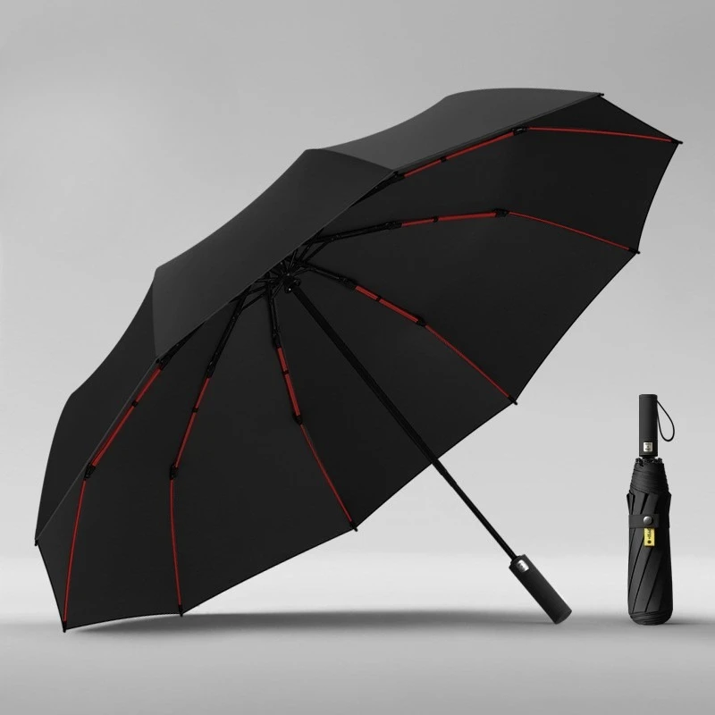 125CM Dreifach Faltbarer Doppellagiger Doppelkiel Übergroßer Herren-Regenschirm Sonnenschutz Extra Faltbarer Regenschirm für Outdoor und Alltag