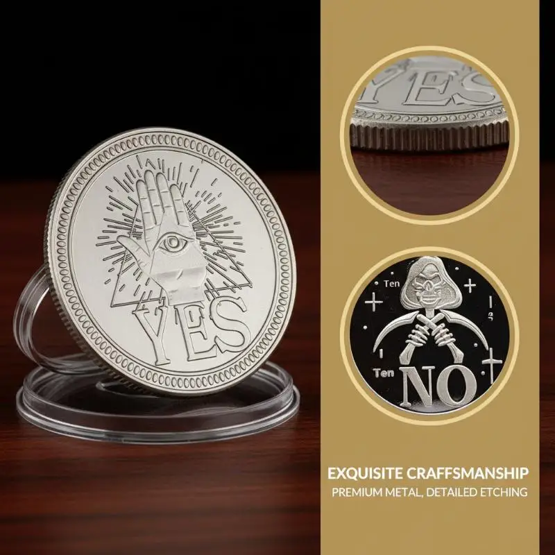 New！1Pcs Souvenir  Coin Yes Or No Prediction Decision Coin Ouija All-Seeing Eye Or Death Gothic Copper Plated Coin