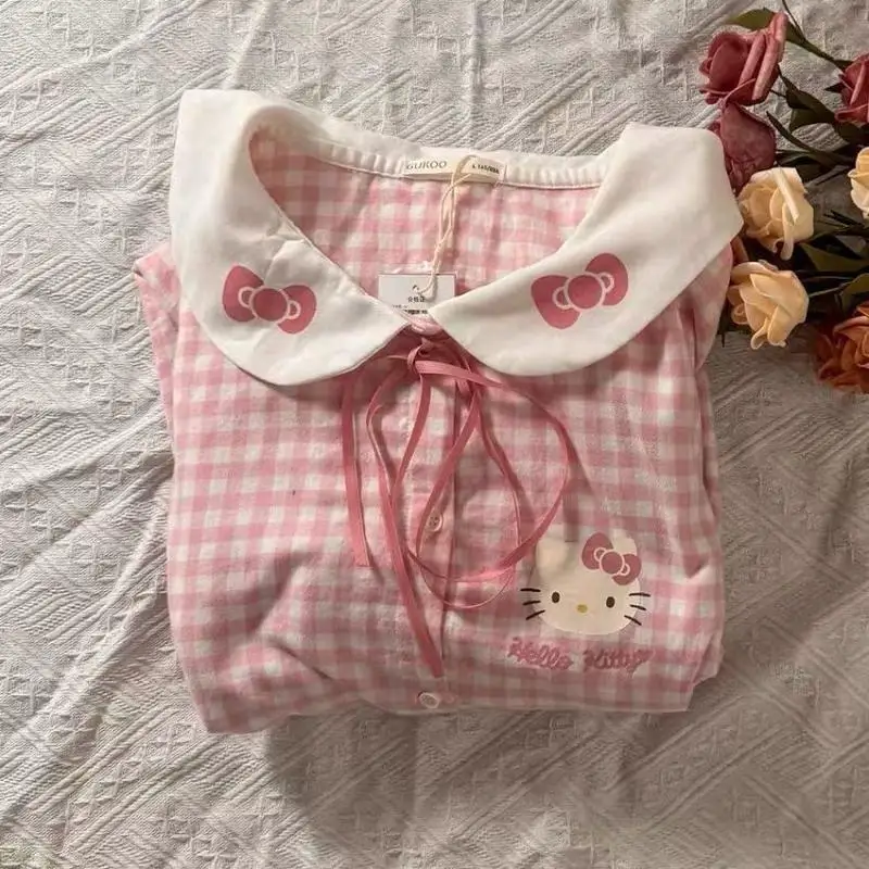 

Sanrios Hello Kittys Kawaii Nightgown Summer New Style Short Sleeve Girl Fashion New Style Casual Student Cartoon Home Clothes