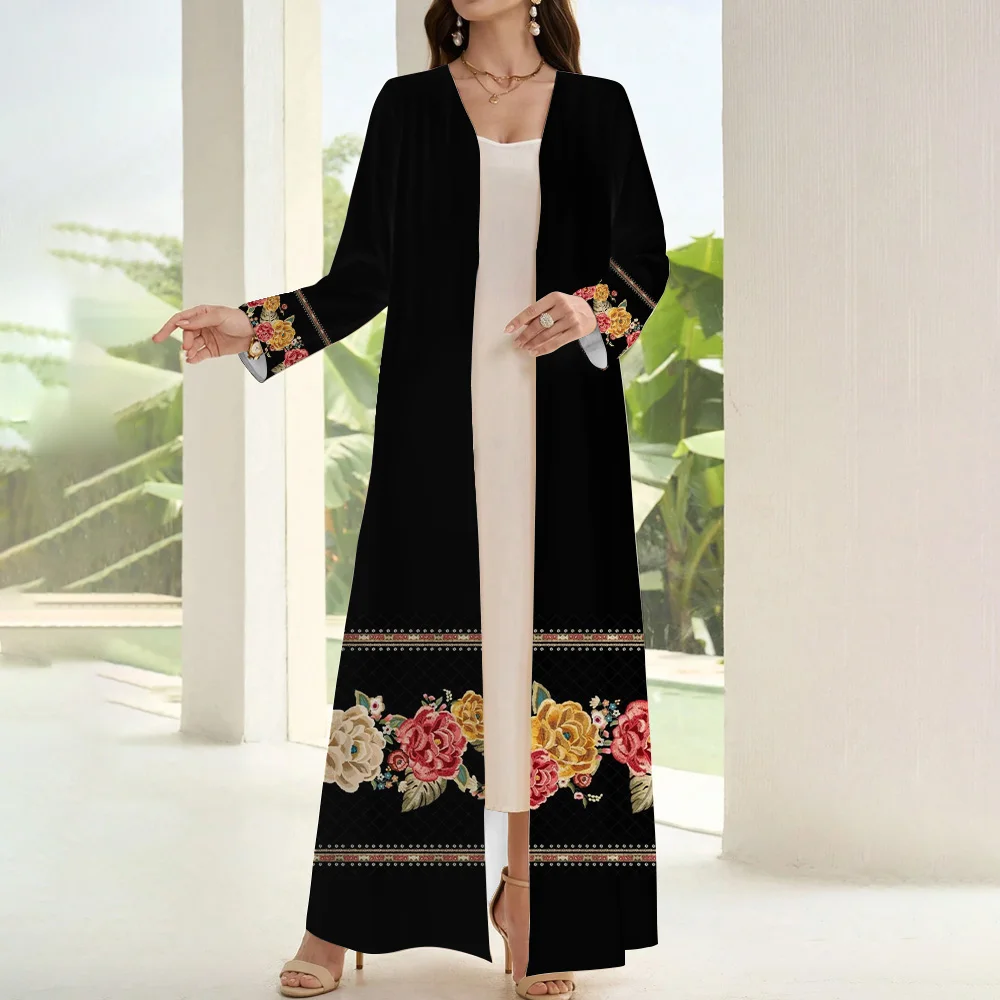 Long Sleeve Muslim Women Abaya Maxi Dress Fake Two Pieces Open Kimono Islamic Abayas Female Ramadan Dubai Turkey Kaftans Dress