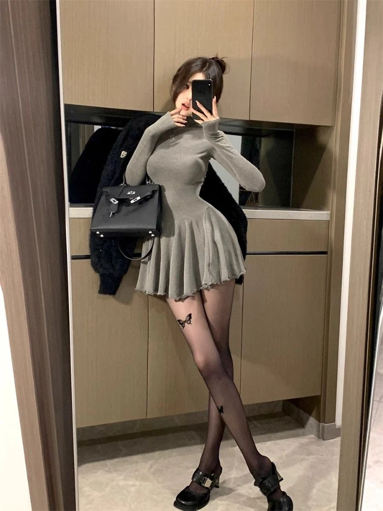 Autumn and Winter Fashion New Women's Elegant and Sexy Hot Girl Inner Dress Socialite Waist Cinched Bottom Puffy Skirt