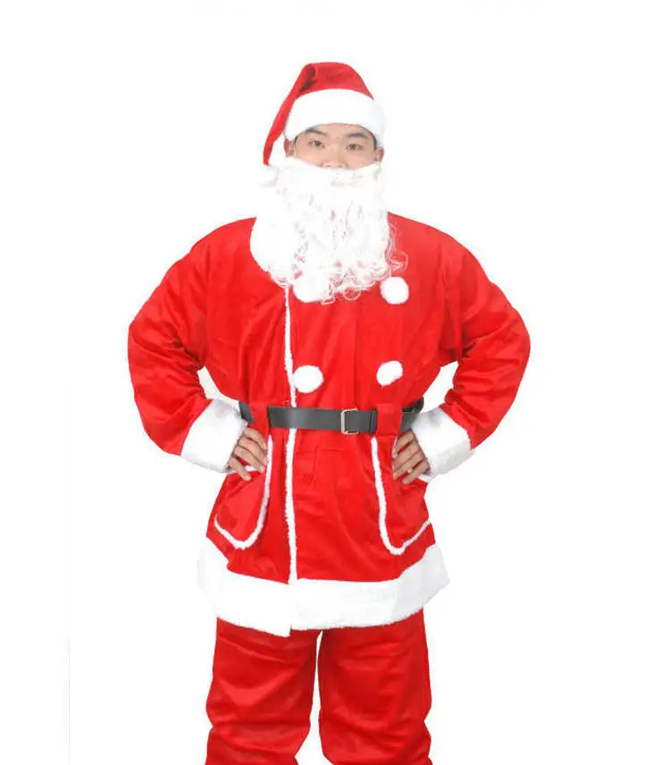 Funny Santa Claus Cosplay Costume Men Christmas Outfit Thickened Shearling 6pcs Roleplay Attire Fit H160 to 180cm Party Props