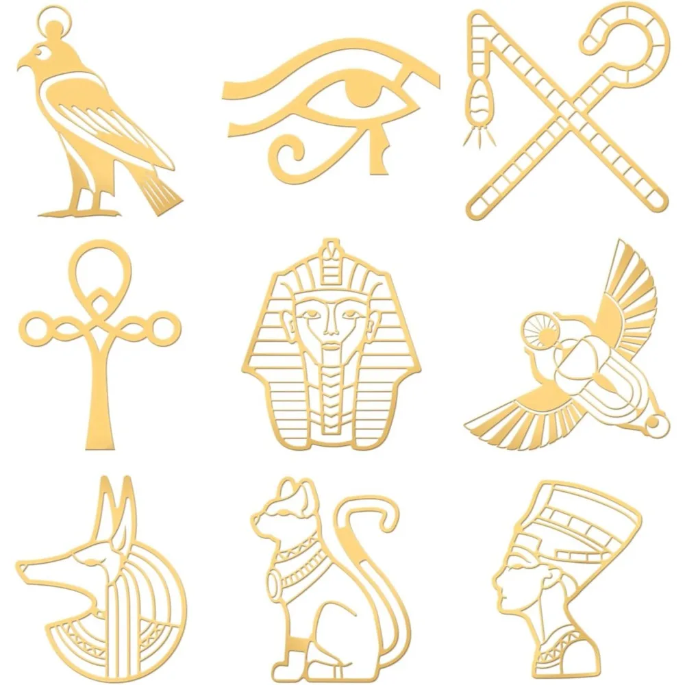 9 Pcs 1.6x1.6 Inch Sacred Geometry Stickers Egyptian Decals Stickers Pharaohs Gold Metal Sticker Metal Resin Scarab Sphinx