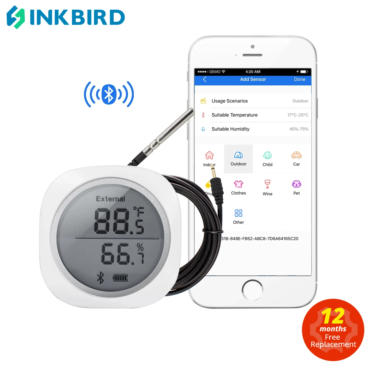 Inkbird-sensor de Umidade Temperatura Interior e Exterior Bebê Home Termômetro Bebê Termômetro Higrômetro Ibs-th1 Plus