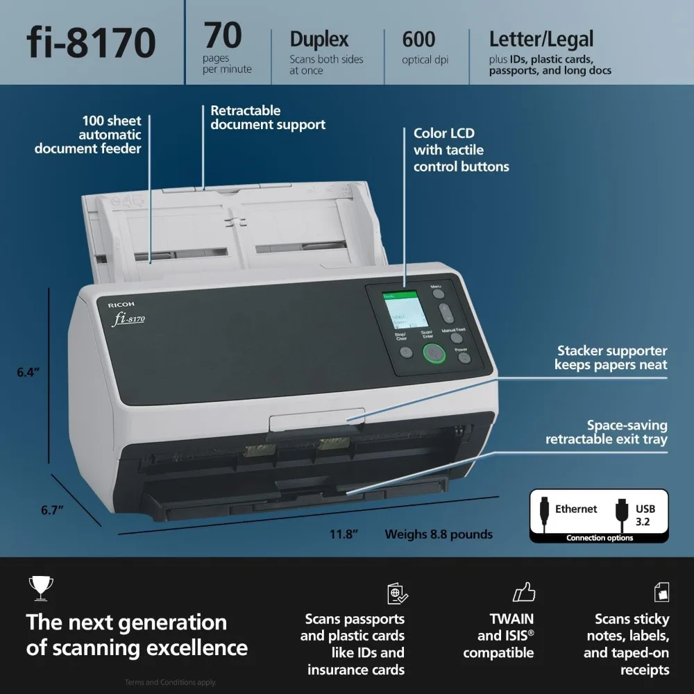 fi-8170 ماسح مستندات مزدوج الألوان احترافي عالي السرعة - تمكين الشبكة