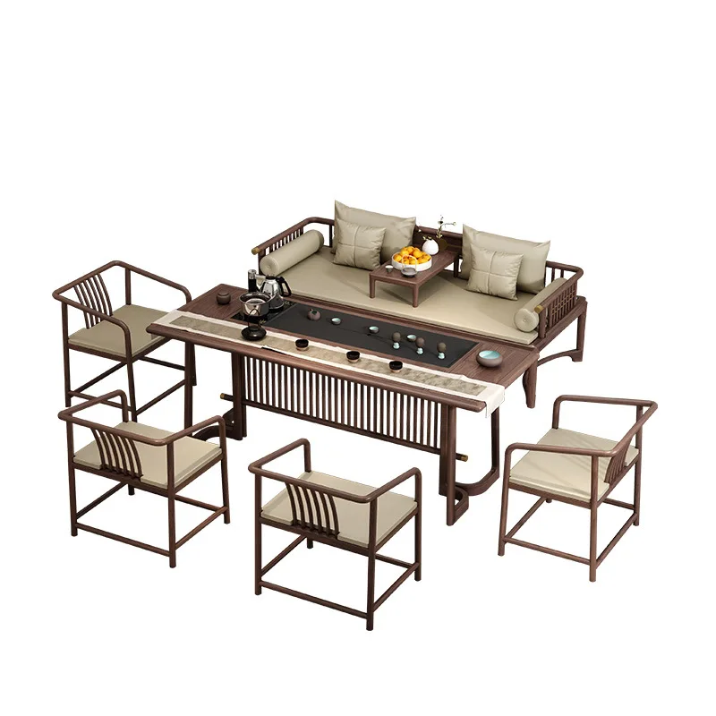 

New Chinese tea table and chair combination walnut home office solid wood kung fu tea table