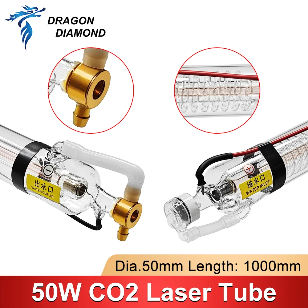 DRAGON DIAMOND 50W Tubo laser Co2 Lunghezza 1000MM Lampada laser in vetro per macchina da taglio per incisione laser Co2 Serie K40 di alta qualità