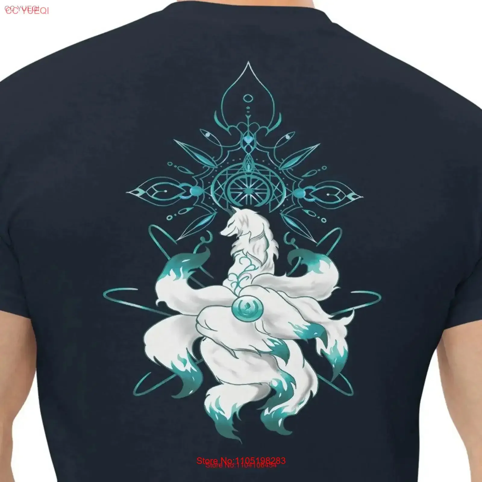 تي شيرت بتصميم Fox Kitsune ذو تسعة ذيل عتيق مغسول للجنسين ملابس غير رسمية مريحة ملابس مصممة قليلاً #1