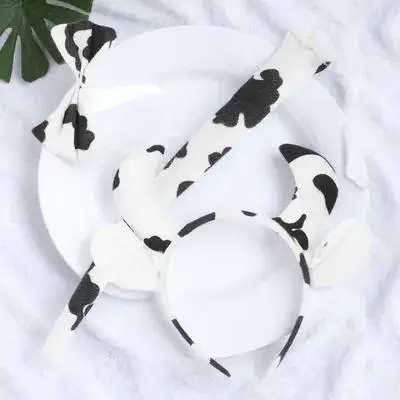 

Cow Headdress Set Costume Accessories White Cow Ears Tail Bowtie Adult Theme Props Headbands Cosplay