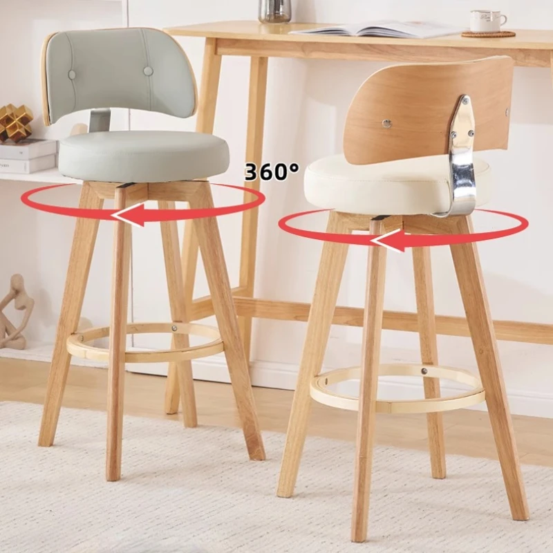 

Modern Swivel Bar Stool Solid Wood Counter Chair 2 Layere Backrest Stool with Lumbar Support Creative High Stool for Home & Cafe