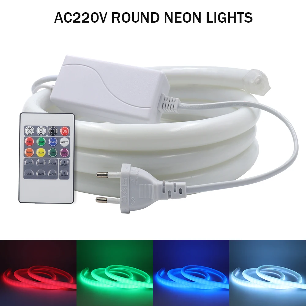 220V Neon Light Sign LED Strip 360 Round Tube Lamp 20M IP67 Waterproof Flexible Rope String Home Decoration RGB Cold Warm White