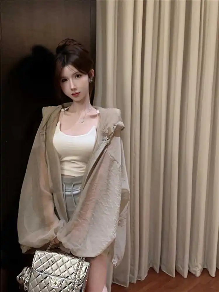 

Летняя женская верхняя одежда из тонкого ледяного шелка для похудения с защитой от солнца Long Sve с капюшоном Faion, верхняя одежда для поездок на работу Sle Lantern Sve