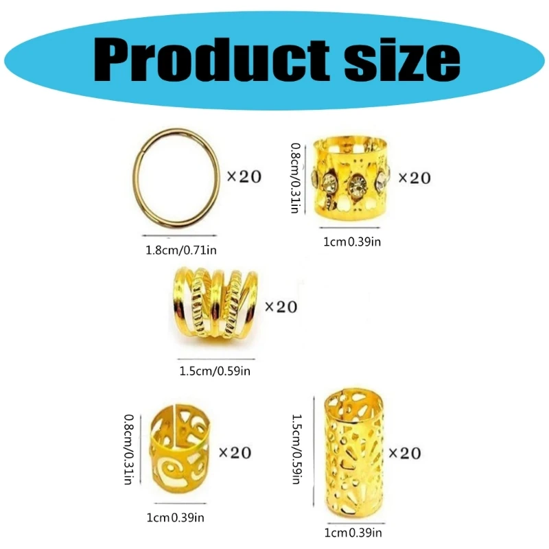 

Упаковка из 100 металлических полых манжет для волос, аксессуары для дредов «сделай сам», ювелирные изделия для плетения,