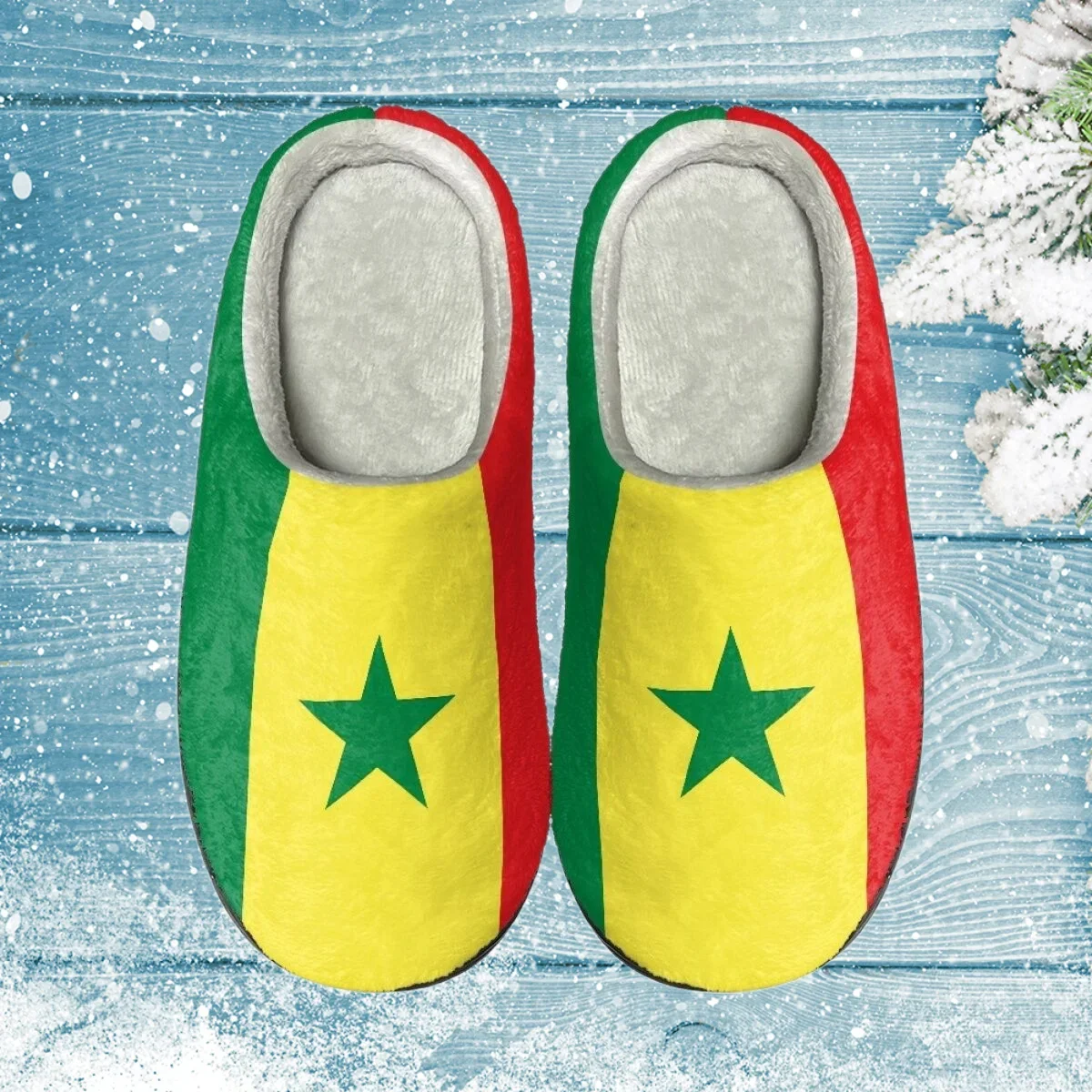 

Home Indoor Warm Slippers for Unisex Senegalese Flag Casual Loafers Winter Soft-soled Slides Couple Shoes Pantuflas