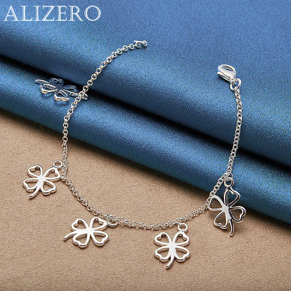 

ALIZERO 925 Sterling Silver Lucky Clover Charm Bracelet Chain For Women Fashion Wedding Party Jewelry Birthday Gifts