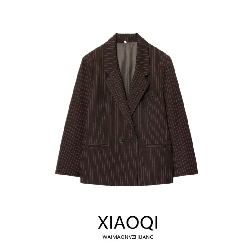 Autumn 2025 Women's Fashion Loose Fit Striped Suit Jacket Versatile New Arrival Elegant Casual Style Not Available in Stores