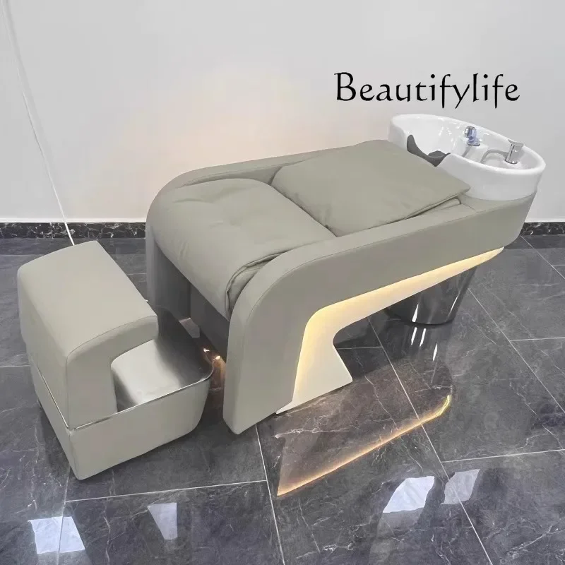 Simple Retro Shampoo Chair for Hair Salon Lying Half Hair Salon Flushing Bed with Light