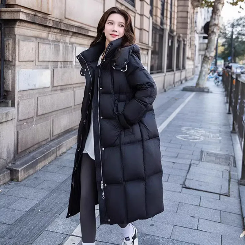 2025년 신상 고품질 두꺼운 화이트 덕다운 여성용 겨울 따뜻한 후드 다운 재킷 H489