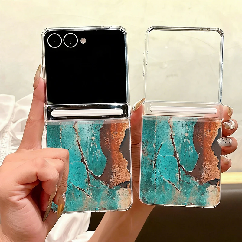 Magnetic Adsorption Clear Phone Case For Samsung Galaxy Z Flip7 FE Flip6 Flip5 Flip7 6 5 Colorful Marble Patterned Hard PC Cover