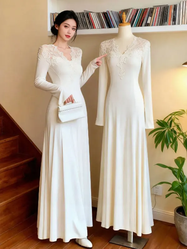 

Gentle Wind Beautiful Lace V-Ne Knitted Dr Waist-Cinched Special Pret Autumn 2026 Season Women's Faion Dr