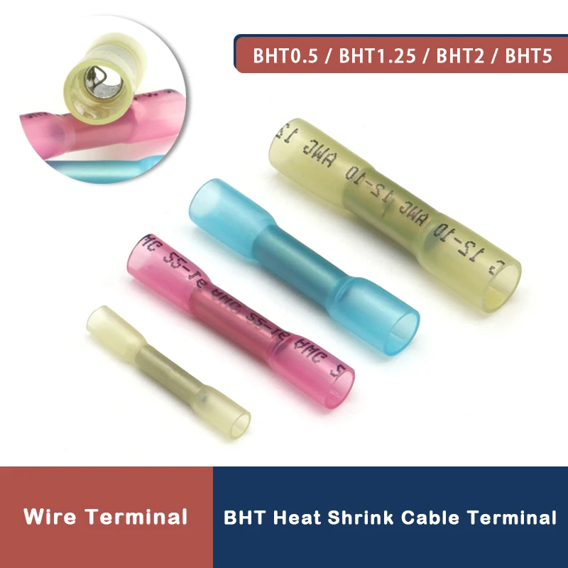 

Heat Shrinkable Cable Terminal Tube BHT0.5 BHT1.25 BHT2 BHT5 For AWG22-10 Waterproof Butt Crimp Copper Insulated Connectors