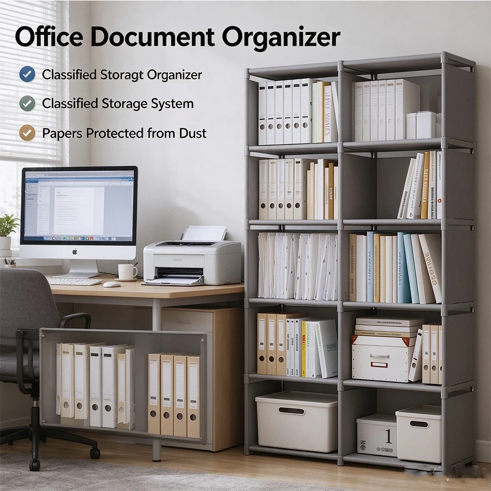 Dust Resistant Modular Cube Book Shelf, Versatile Freestanding Storage Organizer for Home Study & Office Documents