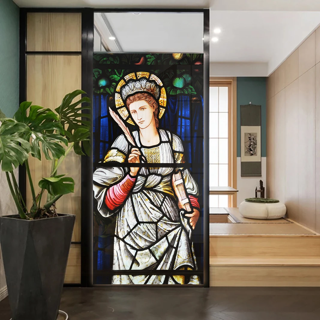 Church Stained Glass Decals Window Film Privacy Heat Insulation and Anti UV Blocking Static Cling Window Sticker for Home J35