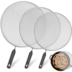 3Pc Cooking Frying Stainless Steel Anti Splatter Guard Oil Net Grease Splatter Screen Kitchen Pan Mesh Guard Screen Splash Cover