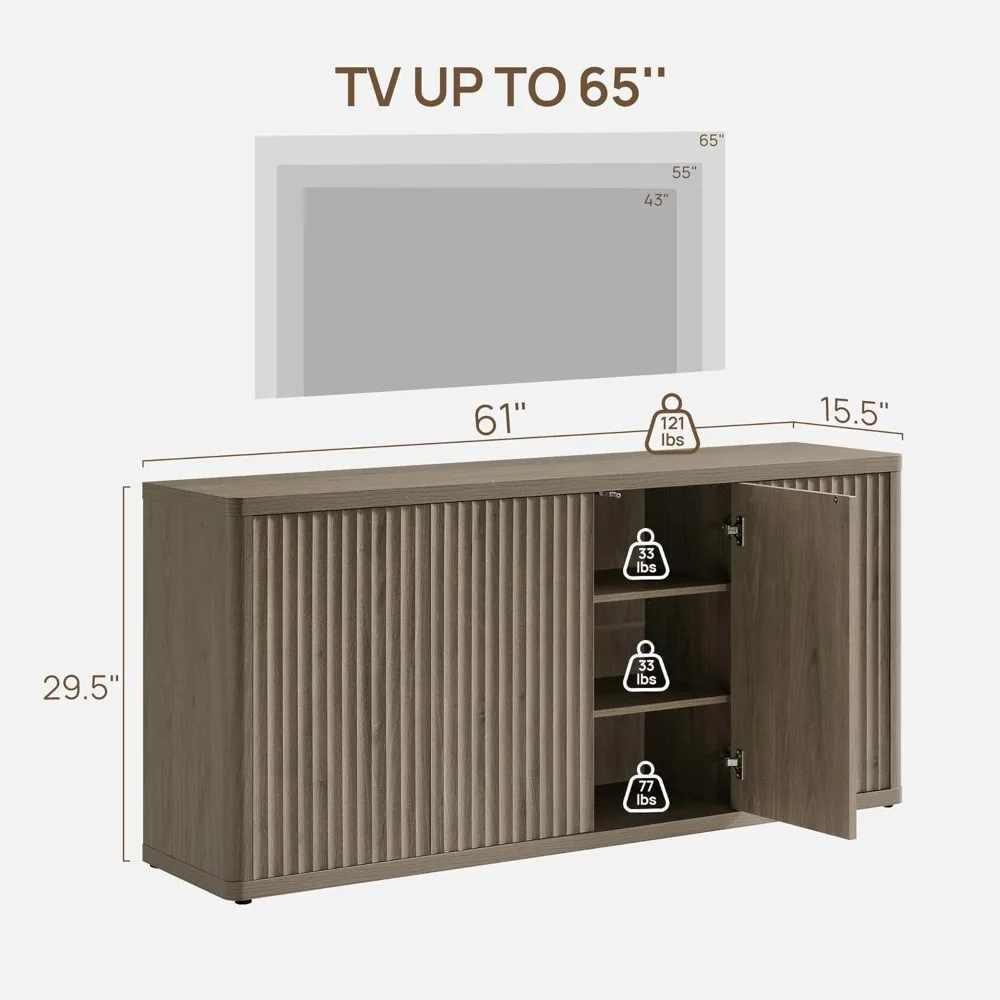 حامل تلفزيون لغرفة المعيشة - مركز ترفيه مع مساحة تخزين للتلفزيون مقاس 65 بوصة، حامل تلفزيون حديث، خزانة وحدة تحكم طويلة مخدد #6